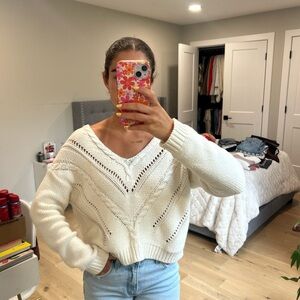 Kendall & Kylie Cream V-Neck Sweater